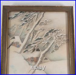 Antique Japanese Suzuki Shonen Mountain village in the snow Woodblock Print