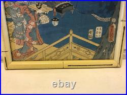 Antique Japanese Toyokuni III Kunisada Woodblock Print Women Playing Instruments