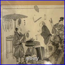 Antique Japanese Ukiyo-e Woodblock Print Comic Scenes Edo Period Framed