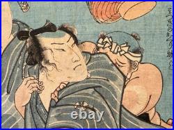 Antique Japanese Ukiyo-e Woodblock Print Utagawa Kuniyoshi 1845 Suzumushi