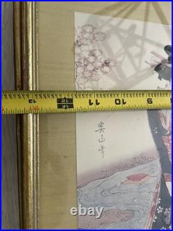 Antique Japanese Woodblock 3 Prints Ukiyo-e Triptych Matted & Framed