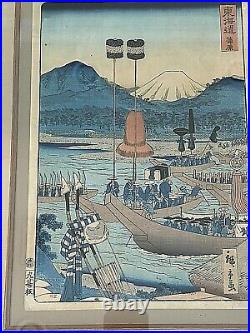 Antique Japanese Woodblock Print. By Hiroshige. C 1840. Framed