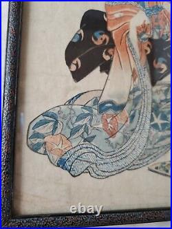 Antique Japanese Woodblock Print Geisha with Origami by Utagawa Toyokuni II