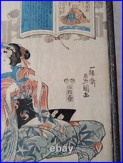 Antique Japanese Woodblock Print Geisha with Origami by Utagawa Toyokuni II