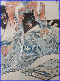 Antique Japanese Woodblock Print Geisha with Origami by Utagawa Toyokuni II