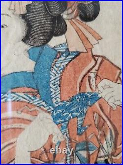 Antique Japanese Woodblock Print Geisha with Origami by Utagawa Toyokuni II