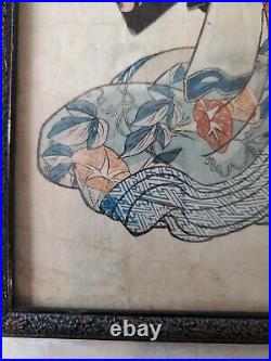 Antique Japanese Woodblock Print Geisha with Origami by Utagawa Toyokuni II