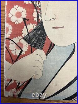 Antique Japanese Woodblock Print Kabuki Actor by Utagawa Kunimasa Ca. 1796