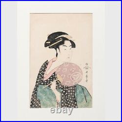 Antique Japanese Woodblock Print Kitagawa Utamaro Ohisa of Takashimaya