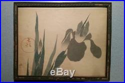 Antique Japanese Woodblock Print Ogato Korin Iris Original Frame Estate Find