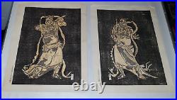 Antique Japanese Woodblock Print Pair Warriors
