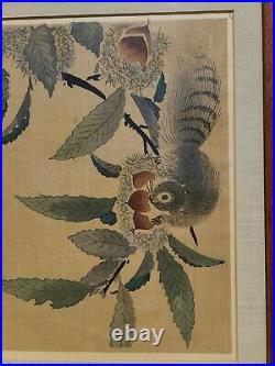 Antique Japanese Woodblock Print Squirrel Framed Excellent Condition SIGNED