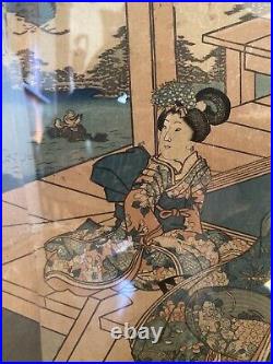 Antique Japanese Woodblock Print Toyokuni III Ukiyo-e Edo Era KUNISADA Triptych