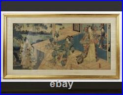 Antique Japanese Woodblock Print Toyokuni III Ukiyo-e Edo Era KUNISADA Triptych