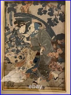 Antique Japanese Woodblock Print Utagawa Kunisada Original Artist Artwork 19th C