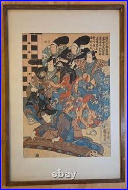 Antique Japanese Woodblock Print by Utagawa Kuniyoshi -Kagekiyo- Framed c. 1849