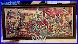 Antique Japanese Woodblock Print of Court Ladies by Toyohara Chikanobu