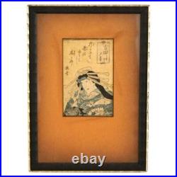 Antique Japanese Woodblock Print of Portrait by Kunisada, Framed, C1920