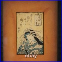Antique Japanese Woodblock Print of Portrait by Kunisada, Framed, C1920