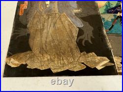 Antique Japanese Woodblock Prints Double Sided Affixed to Paper with Men Figures