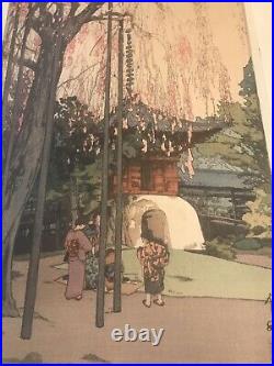 Antique Japanese artist YOSHIDA HIROSHI Woodblock PRINT Cherry Tree in Kawagoe