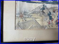 Antique Katsushika Hokusai Japanese Woodblock Print Ehon Sumidagawa Framed