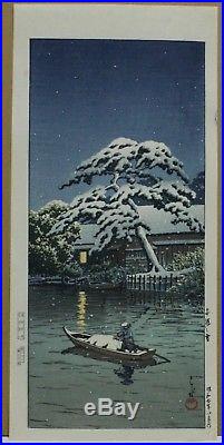 Antique Kawase Hasui Snow at Funabori Japanese Woodblock Print