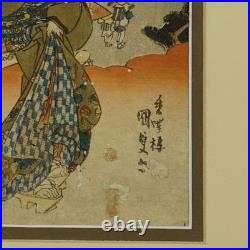Antique Kunisada Hiroshige Woodblock Print Tokaido Kanagawa Station #4 c1836