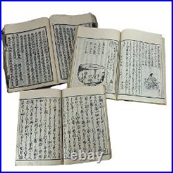 Antique Original Japanese Old Woodblock Print 5 Books Musha-e Ukiyo-e Edo Meiji