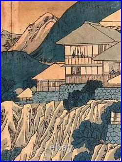 Antique Original Japanese Woodblock Hiroshige Seven Hot Springs of Hakone 1852