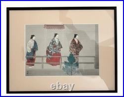 Antique Tsukioka Kogyo Noh Woodblock Print 1920s Shin Hanga Signed Framed Japan