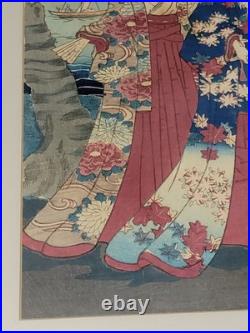 Antique UTAGAWA FUSATANE Woodblock Print CHERRY BLOSSOM VIEWING AT SUMIDA 3 Page