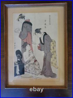 Antique Ukiyo-e Kiyonaga Torii Beauty Painting Japanese Woodblock Print