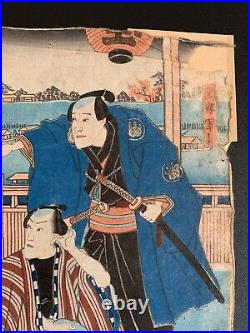 Antique Ukiyo-e Original Toyokuni Kunisada III Japanese Woodblock 1852