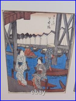 Antique Utagawa Hiroshige Japanese Woodblock Art Prints Nihonbashi & Shinaqawa