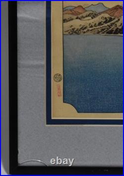 Antique Utagawa Hiroshige Japanese Woodblock Print,'Hakone View of the Lake