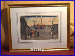 Antique Utagawa Hiroshige Japanese Woodblock Print,'Morning View of Nihonbashi