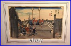 Antique Utagawa Hiroshige Japanese Woodblock Print,'Morning View of Nihonbashi
