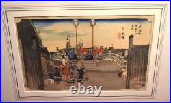 Antique Utagawa Hiroshige Japanese Woodblock Print,'Morning View of Nihonbashi