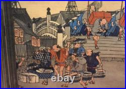 Antique Utagawa Hiroshige Japanese Woodblock Print,'Morning View of Nihonbashi