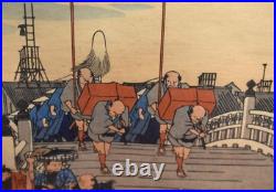 Antique Utagawa Hiroshige Japanese Woodblock Print,'Morning View of Nihonbashi