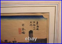 Antique Utagawa Hiroshige Japanese Woodblock Print,'Morning View of Nihonbashi