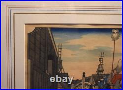 Antique Utagawa Hiroshige Japanese Woodblock Print,'Morning View of Nihonbashi