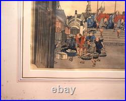Antique Utagawa Hiroshige Japanese Woodblock Print,'Morning View of Nihonbashi