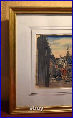 Antique Utagawa Hiroshige Japanese Woodblock Print,'Morning View of Nihonbashi