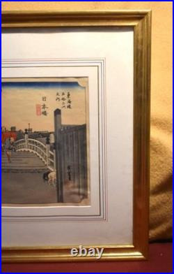 Antique Utagawa Hiroshige Japanese Woodblock Print,'Morning View of Nihonbashi
