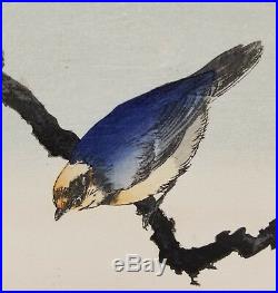 Antique Vintage Japanese Woodblock Bird on a Branch Signed