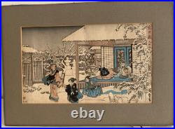Antique Woodblock Ando Hiroshige 1830s Ronin Series 47 Oishi Leaving Home Snow
