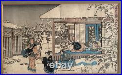 Antique Woodblock Ando Hiroshige 1830s Ronin Series 47 Oishi Leaving Home Snow
