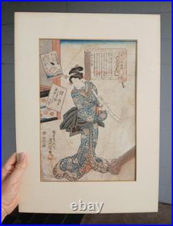 Antique Woodblock Print By Utagawa Kunisada RARE PRINT older restoration AS IS